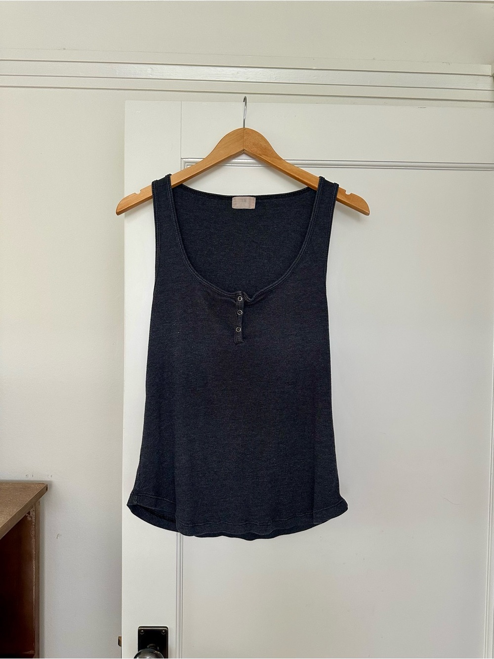Urban Outfitters Charcoal Ribbed Henley Tank Top